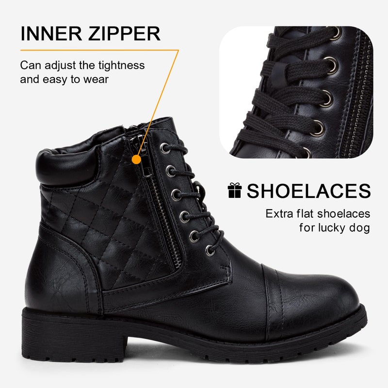 Vepose Women's Black Combat Ankle Boots, Comfortable Short Booties, Size 9.5 US - 903 with Buckle Strap (CJY903 black01 09.5) - Image 4